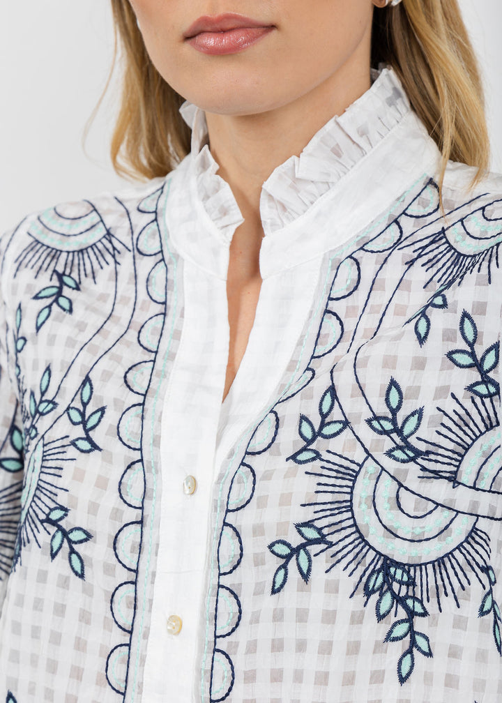 BK Clarissa Ruffle Blouse in White available at Barbara Katz