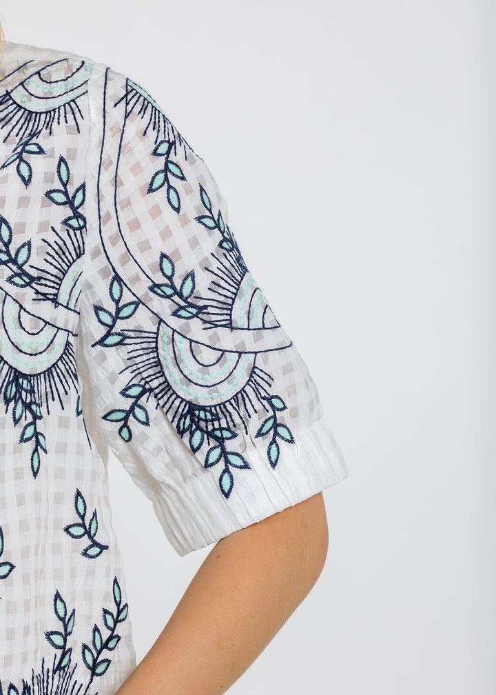 BK Clarissa Ruffle Blouse in White available at Barbara Katz