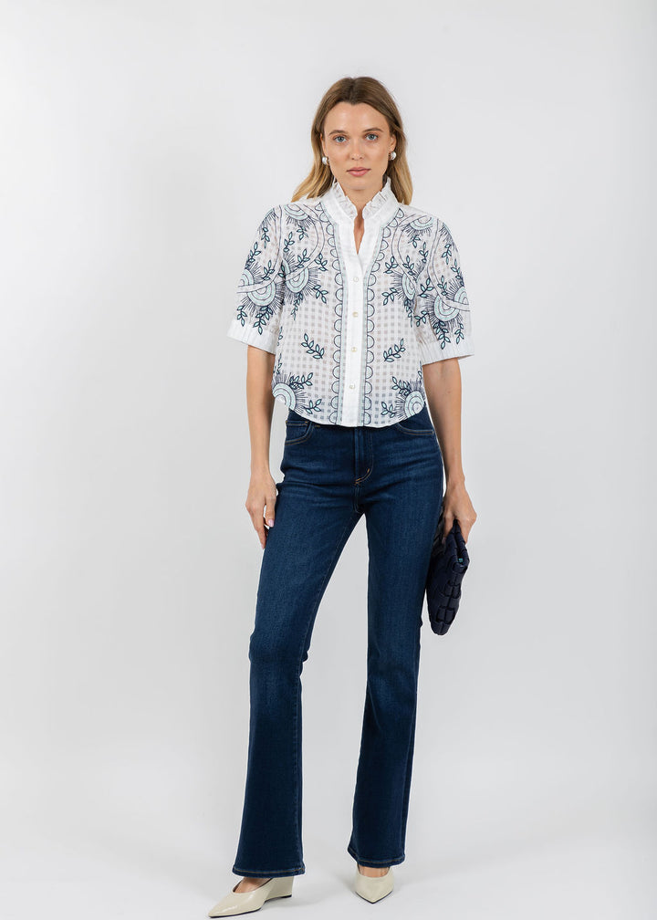 BK Clarissa Ruffle Blouse in White available at Barbara Katz
