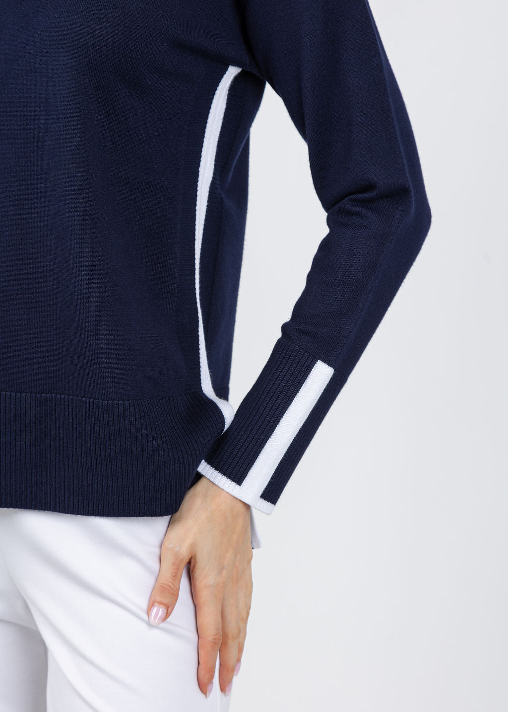 BK Claudia Color Block Crew Sweater in Navy/White available at Barbara Katz