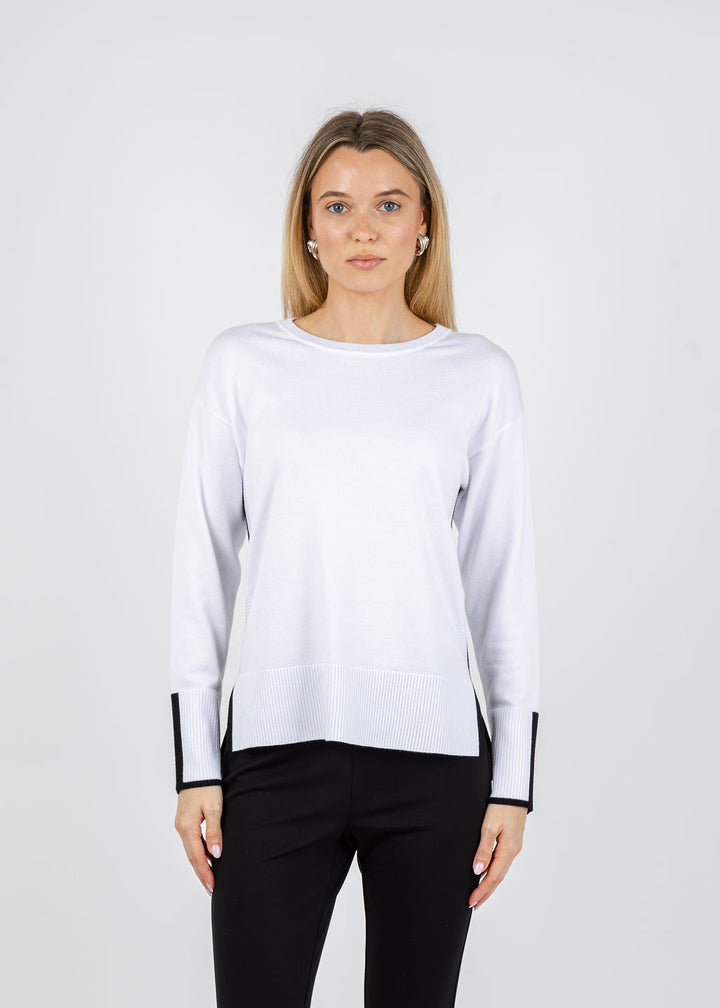 BK Claudia Color Block Crew Sweater in White/Black available at Barbara Katz