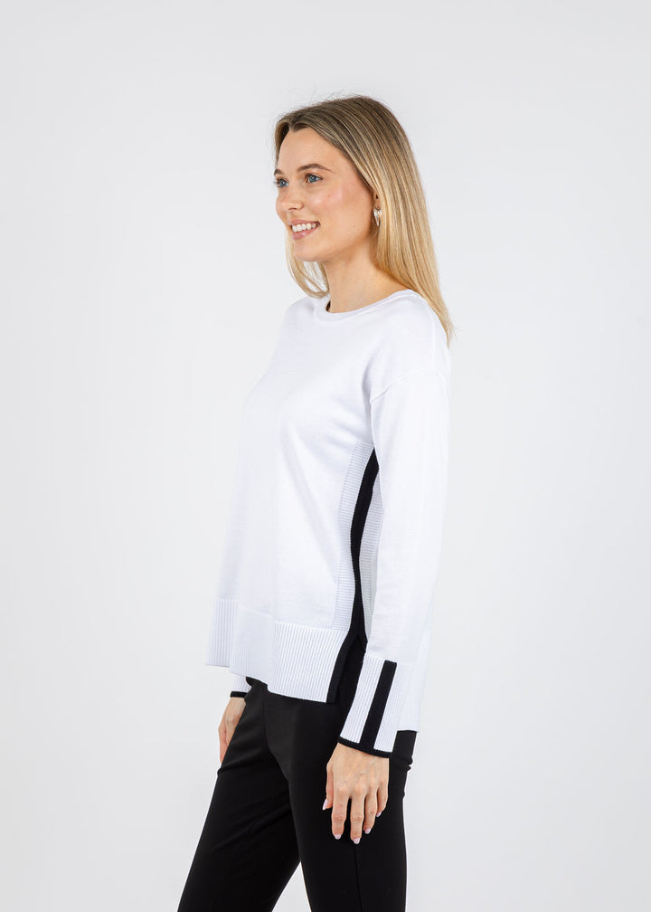 BK Claudia Color Block Crew Sweater in White/Black available at Barbara Katz
