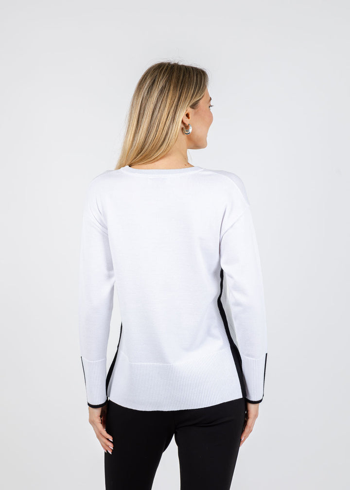 BK Claudia Color Block Crew Sweater in White/Black available at Barbara Katz