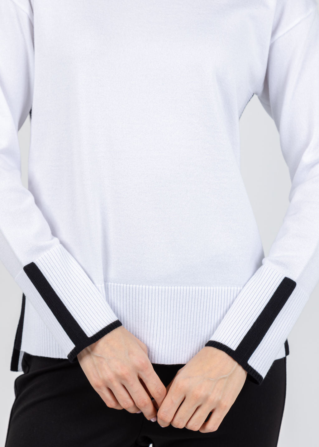 BK Claudia Color Block Crew Sweater in White/Black available at Barbara Katz