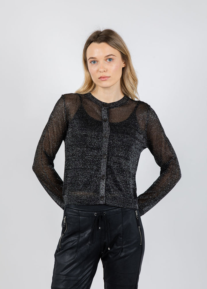 BK Colette Sheer Lurex Cardigan in Black available at Barbara Katz