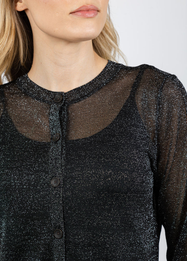 BK Colette Sheer Lurex Cardigan in Black available at Barbara Katz