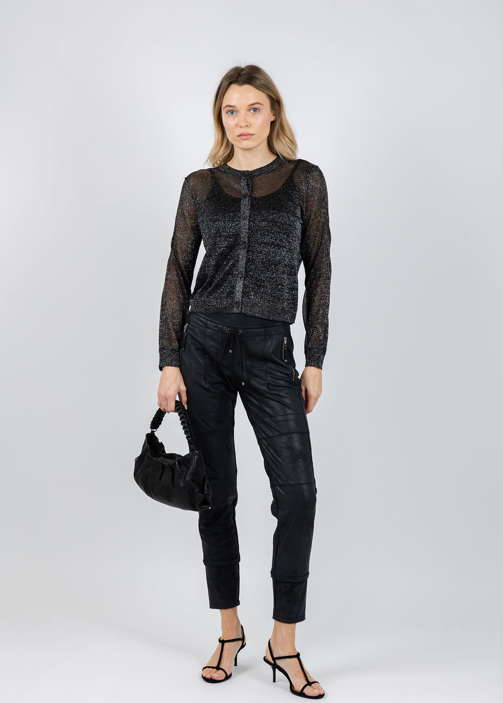 BK Colette Sheer Lurex Cardigan in Black available at Barbara Katz