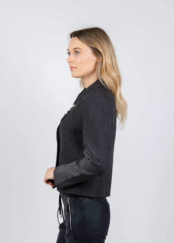 BK Crystal Pins & Chains Cropped Blazer in Black available at Barbara Katz