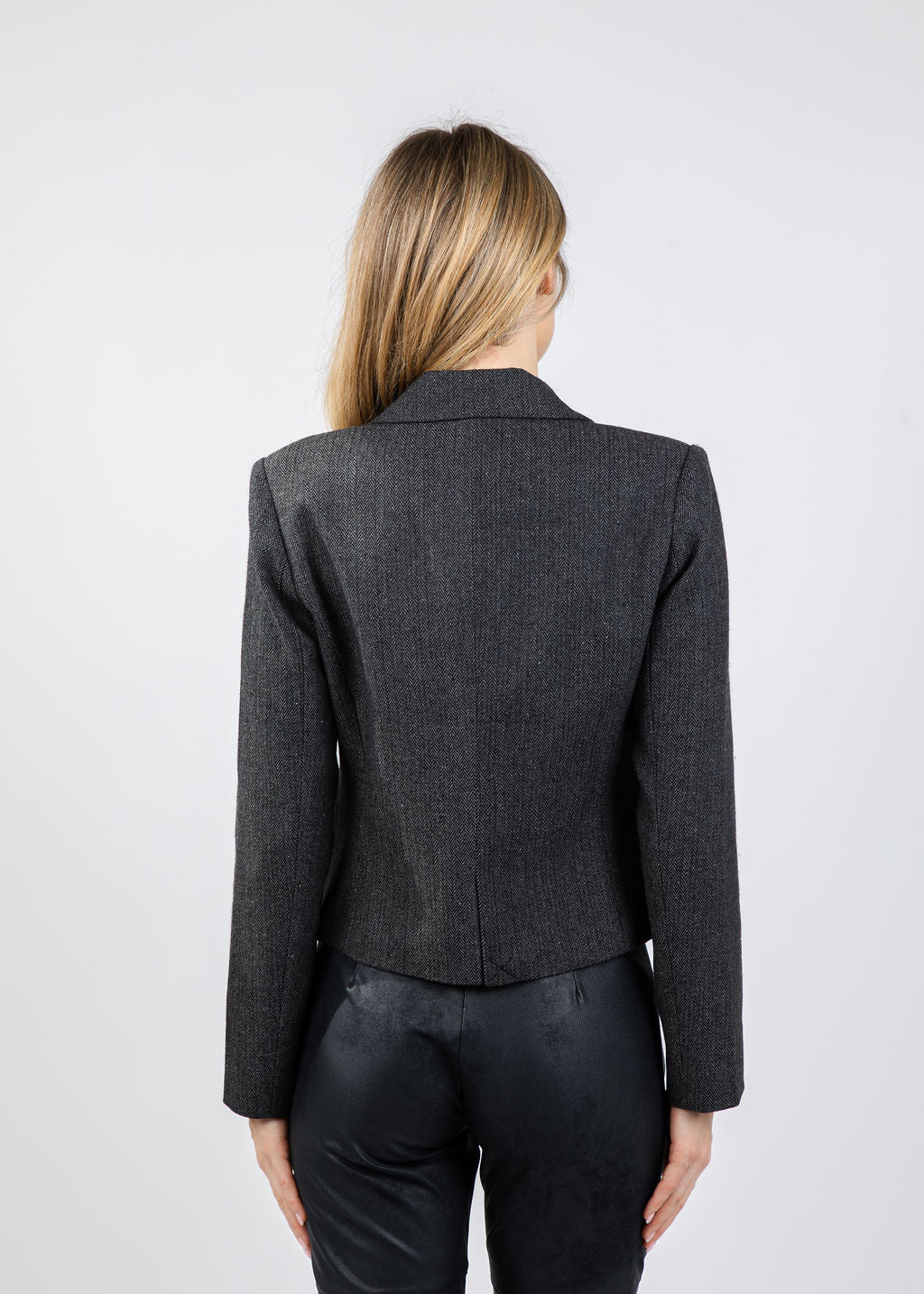 BK Crystal Pins & Chains Cropped Blazer in Black available at Barbara Katz