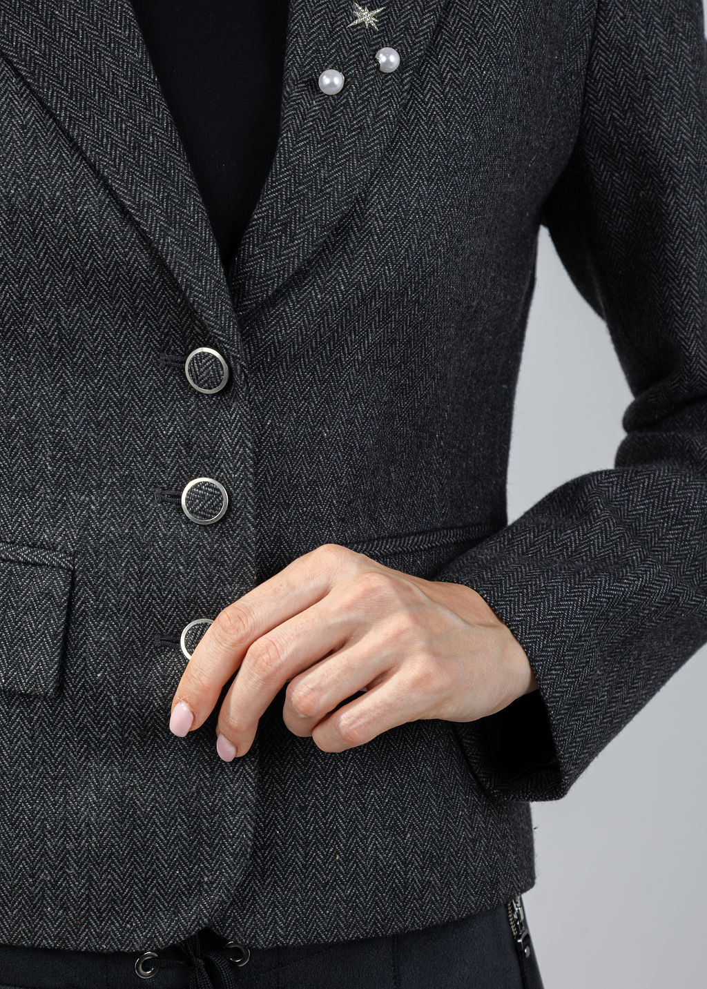 BK Crystal Pins & Chains Cropped Blazer in Black available at Barbara Katz