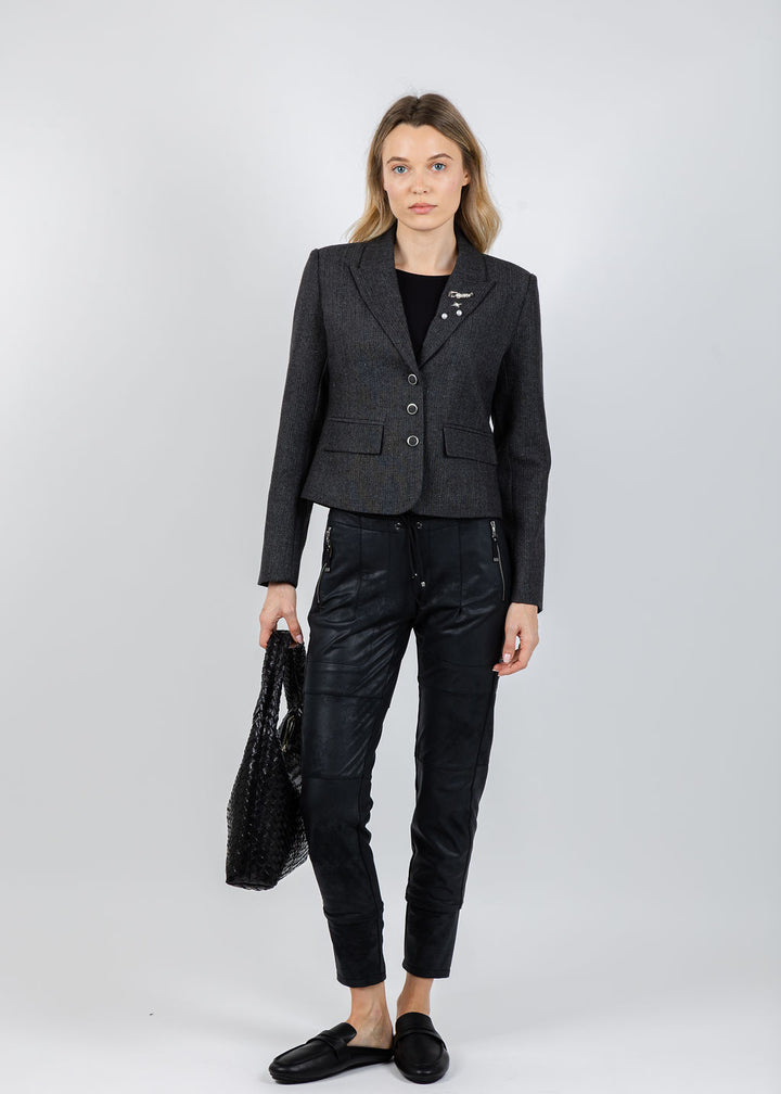 BK Crystal Pins & Chains Cropped Blazer in Black available at Barbara Katz