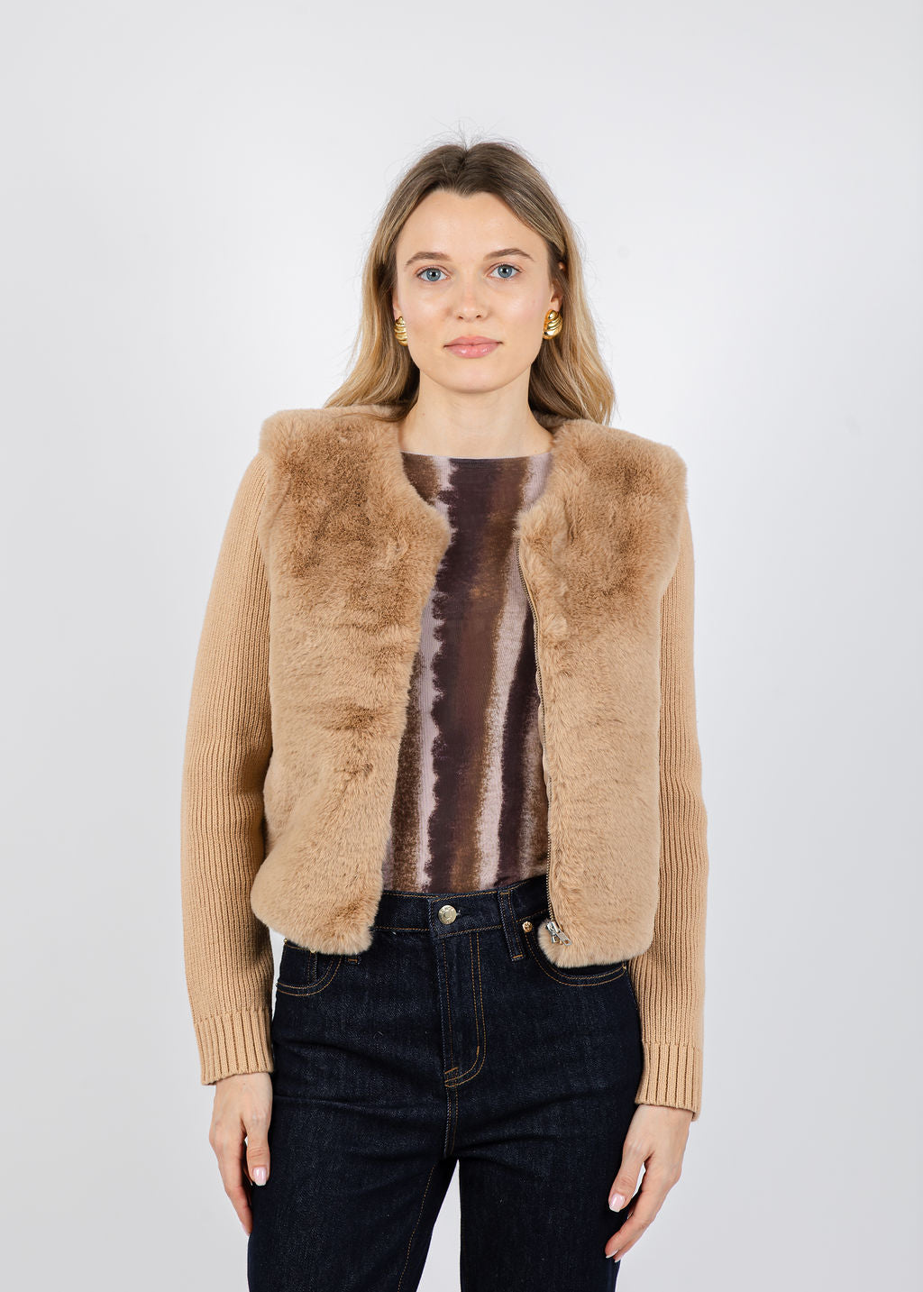 BK Daphne Collarless Fur Sweater in Mink available at Barbara Katz