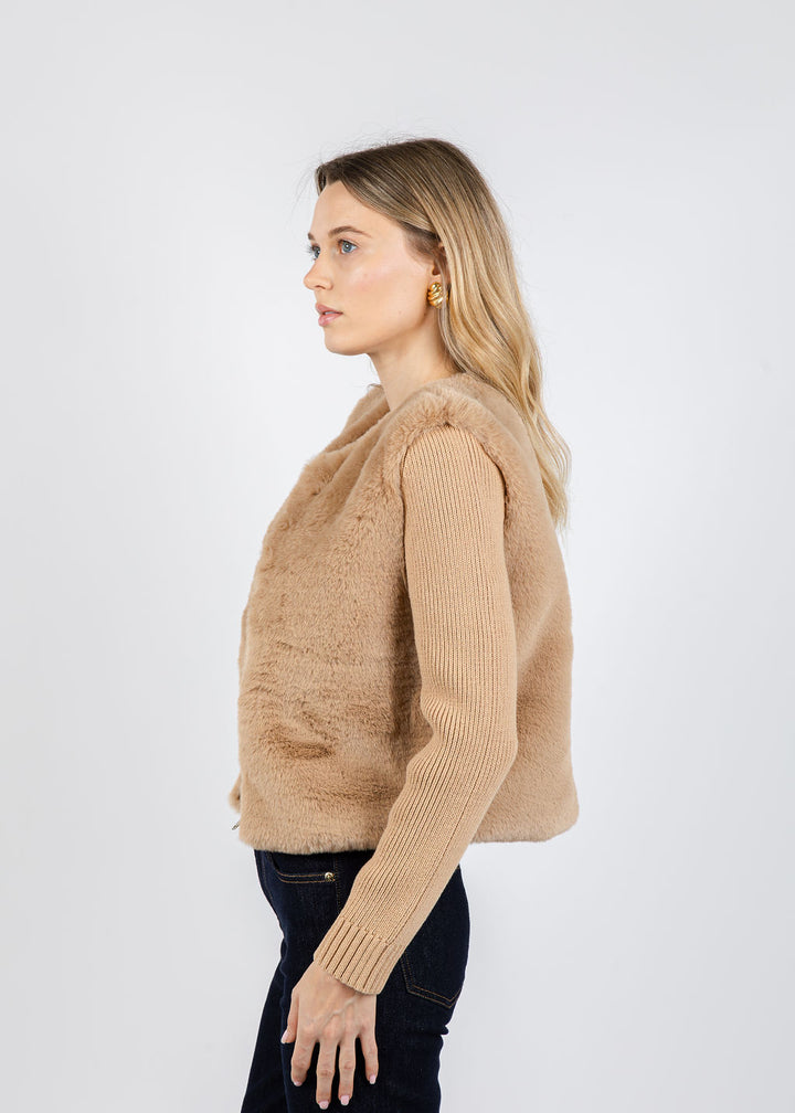 BK Daphne Collarless Fur Sweater in Mink available at Barbara Katz