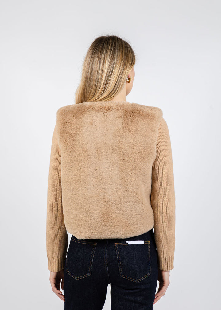 BK Daphne Collarless Fur Sweater in Mink available at Barbara Katz