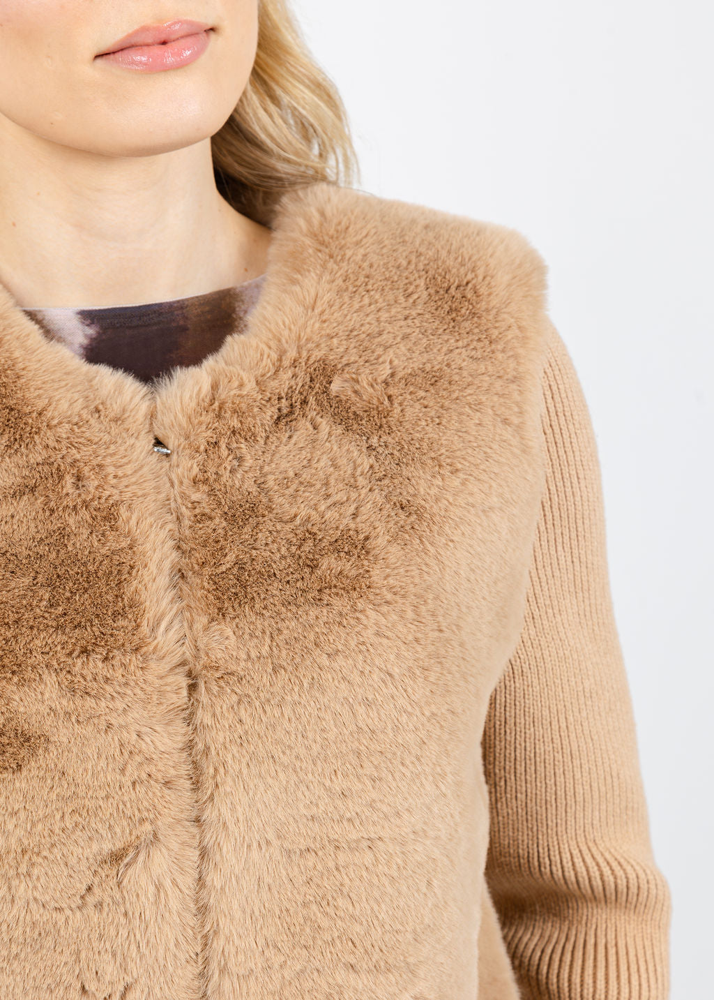 BK Daphne Collarless Fur Sweater in Mink available at Barbara Katz