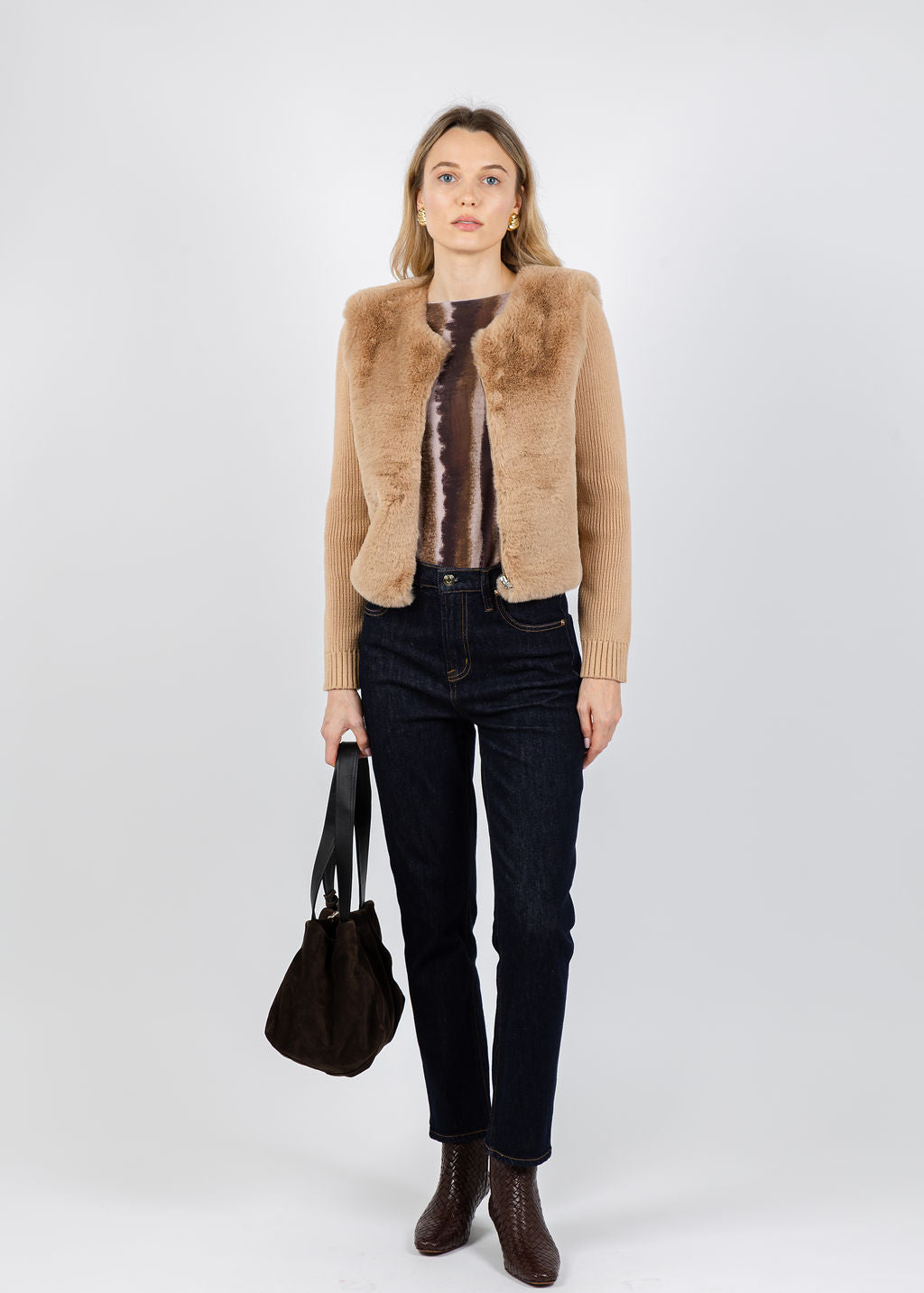 BK Daphne Collarless Fur Sweater in Mink available at Barbara Katz