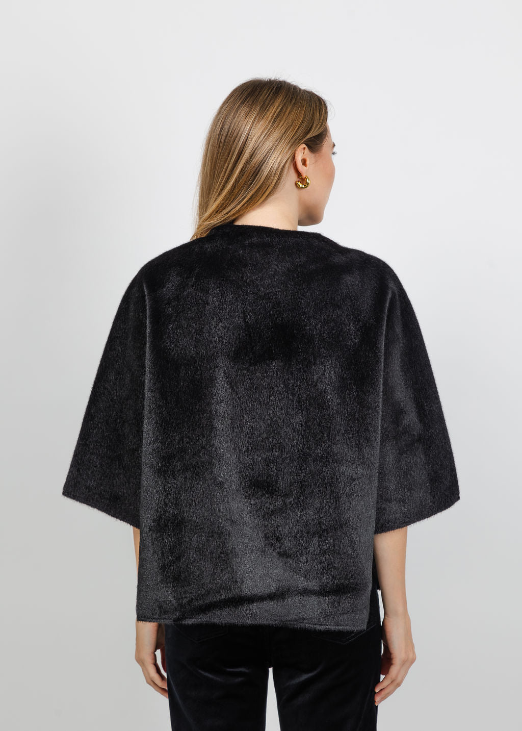 BK Dewi Faux Fur Cape in Black available at Barbra Katz