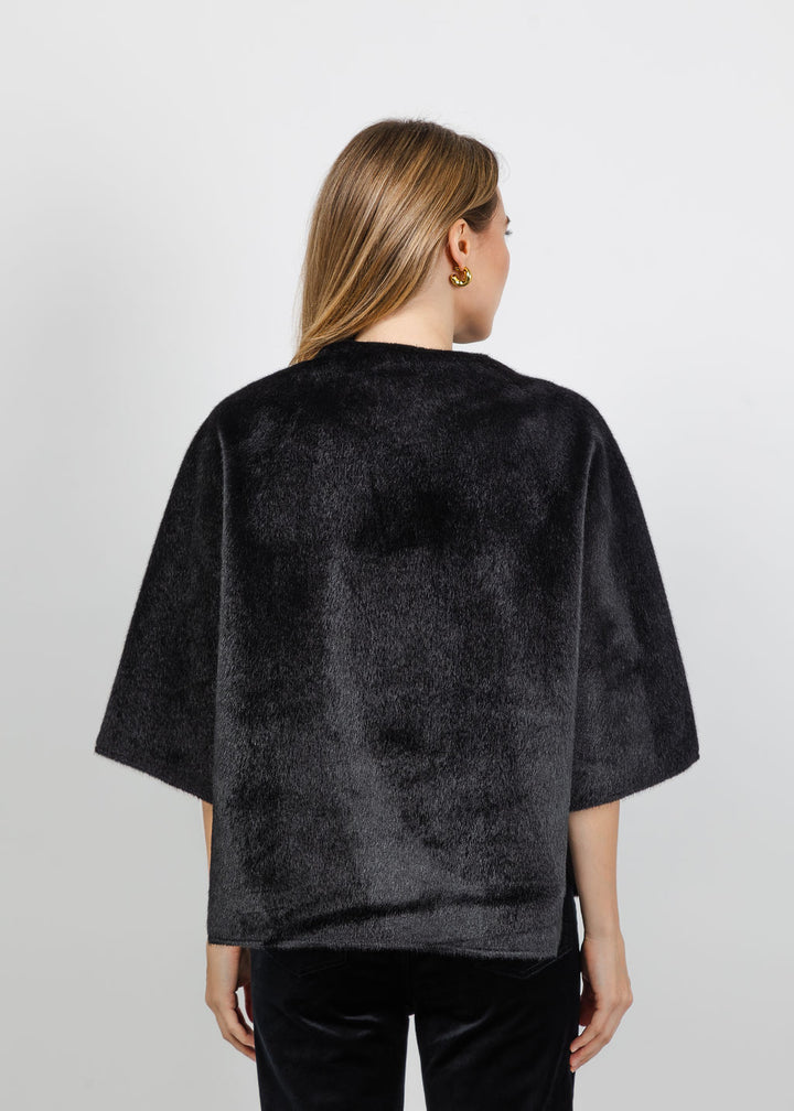 BK Dewi Faux Fur Cape in Black available at Barbra Katz