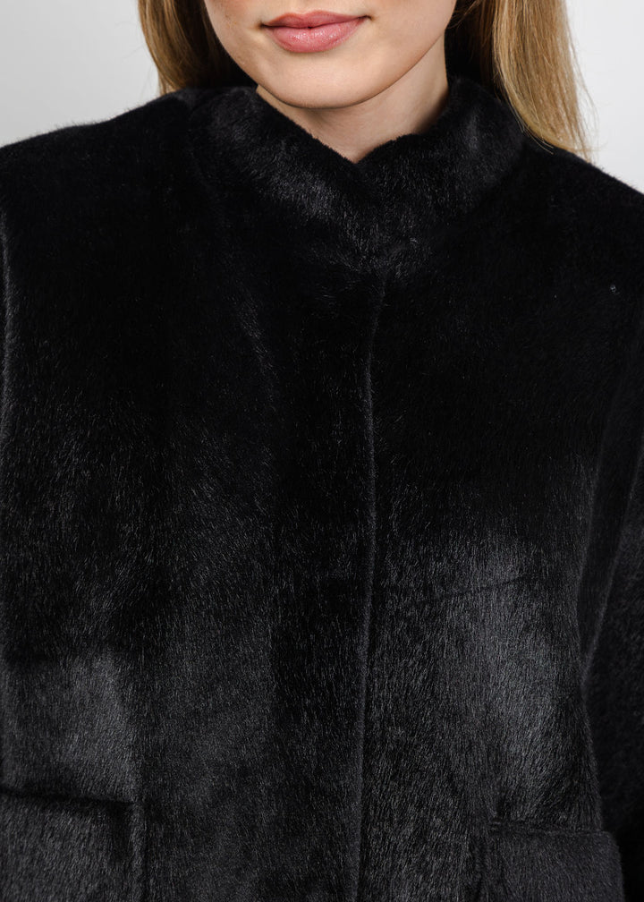 BK Dewi Faux Fur Cape in Black available at Barbra Katz