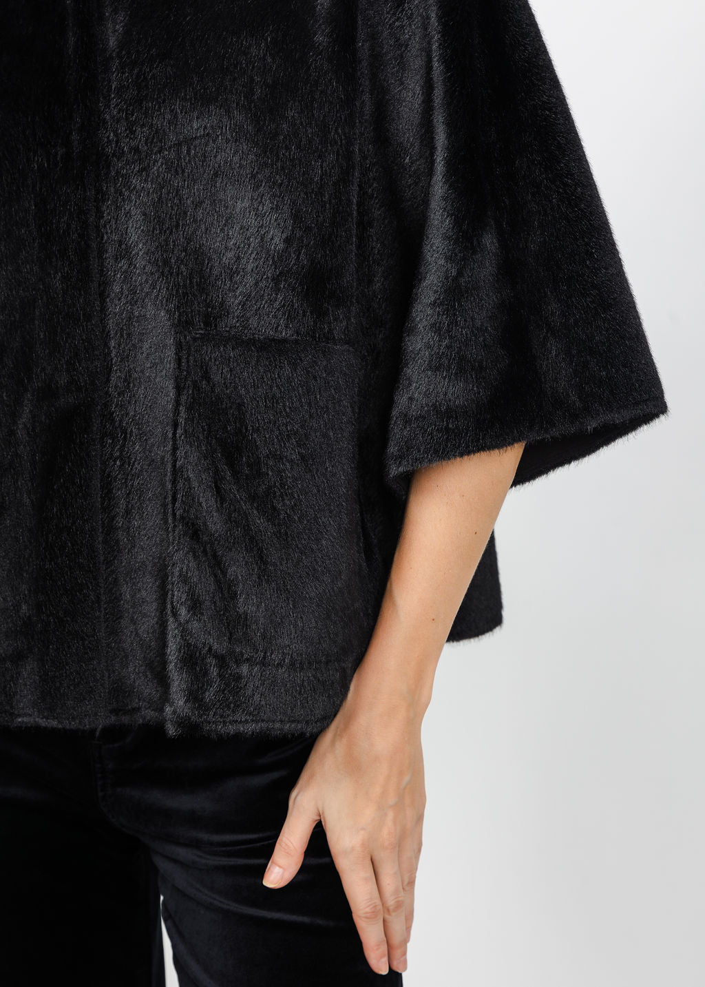 BK Dewi Faux Fur Cape in Black available at Barbra Katz