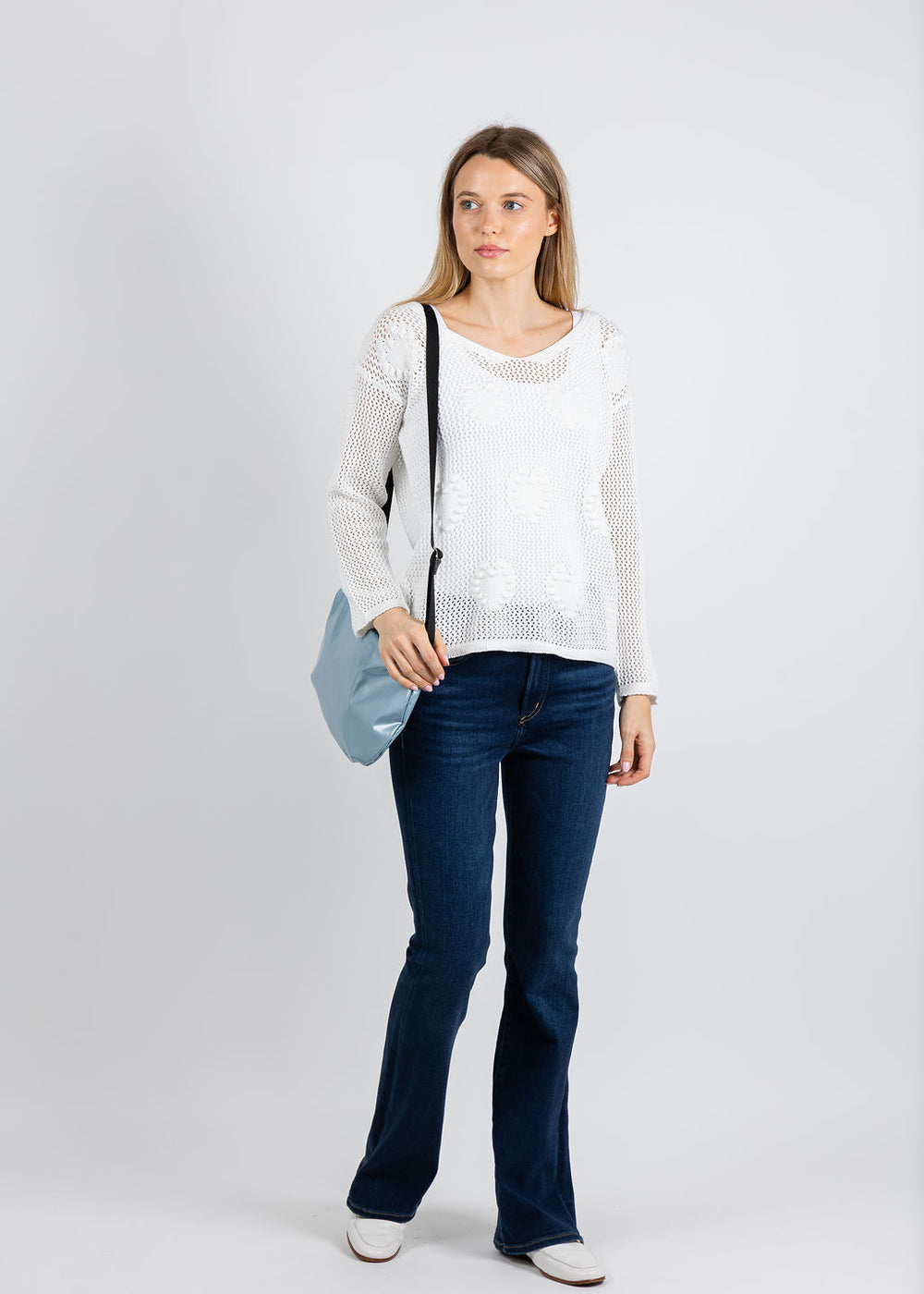 BK Dina Crochet Heart Sweater in Ivory available at Barbara Katz