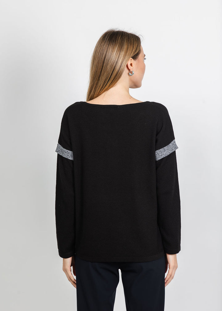 BK Double Heart Crew Sweater in Black/Blue available at Barbara Katz