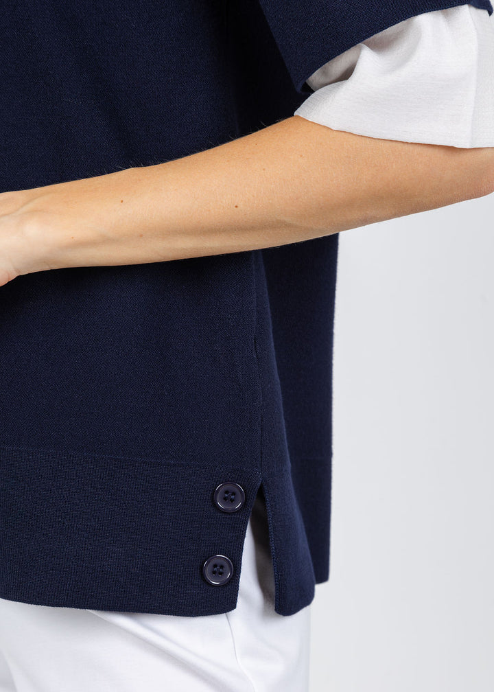BK  Double Layer Short Sleeve Sweater in Navy/White available at Barbara Katz