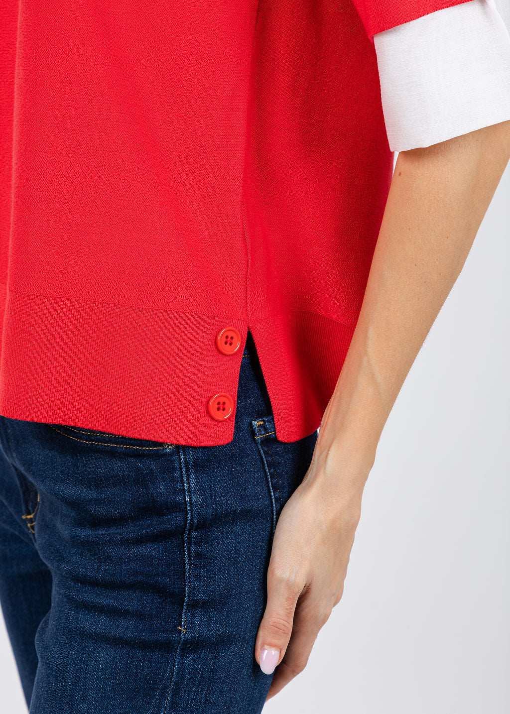 BK  Double Layer Short Sleeve Sweater in Red/White available at Barbara Katz