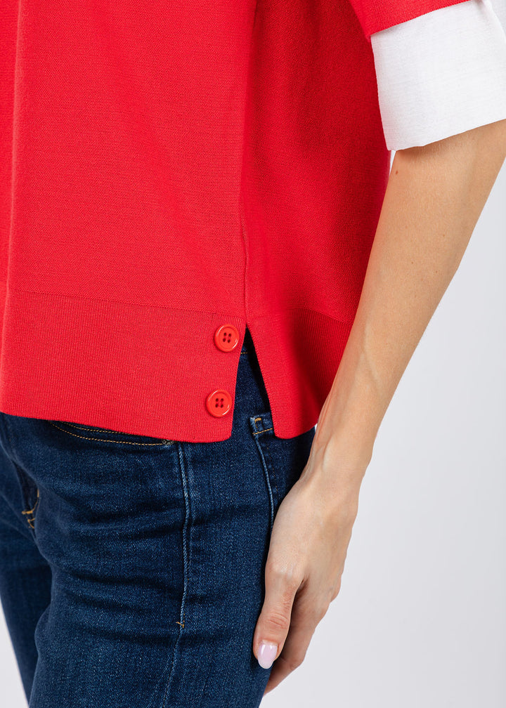 BK  Double Layer Short Sleeve Sweater in Red/White available at Barbara Katz