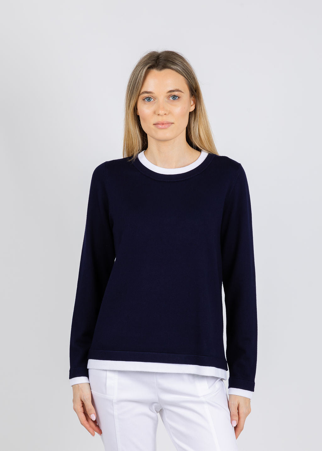 BK Double Layer Sweater in Navy/White available at Barbara Katz