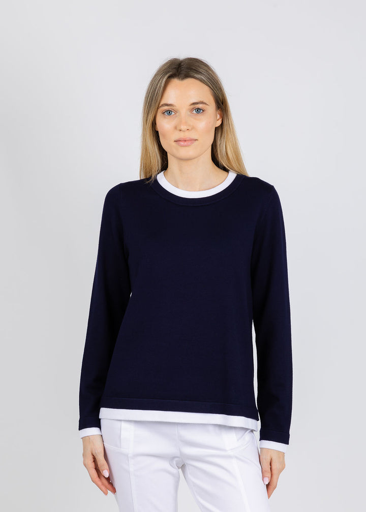 BK Double Layer Sweater in Navy/White available at Barbara Katz
