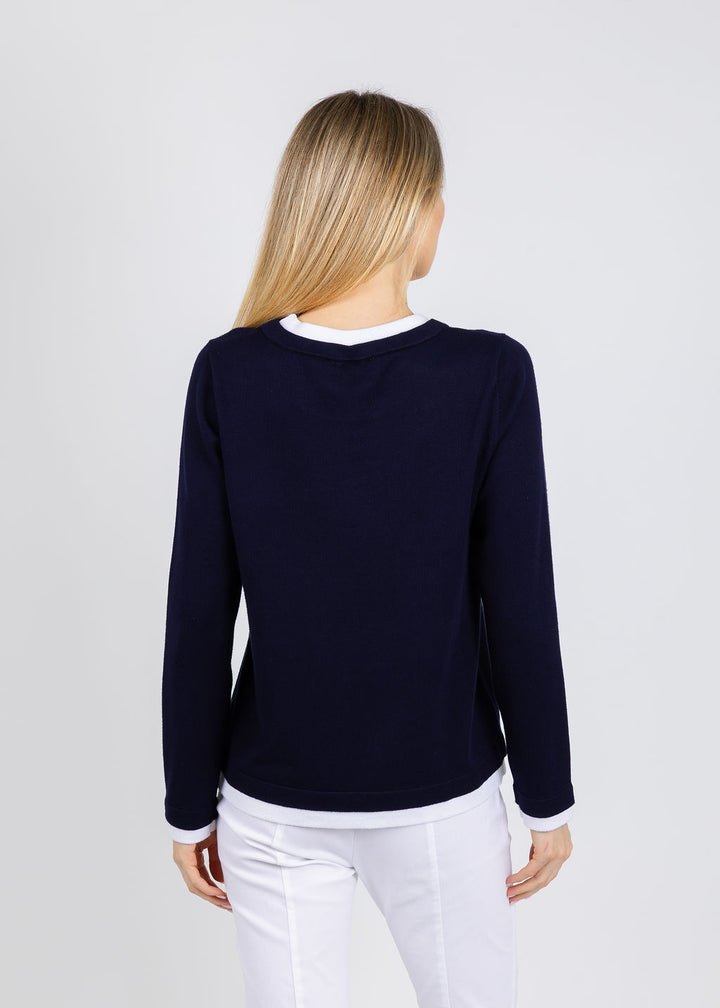 BK Double Layer Sweater in Navy/White available at Barbara Katz