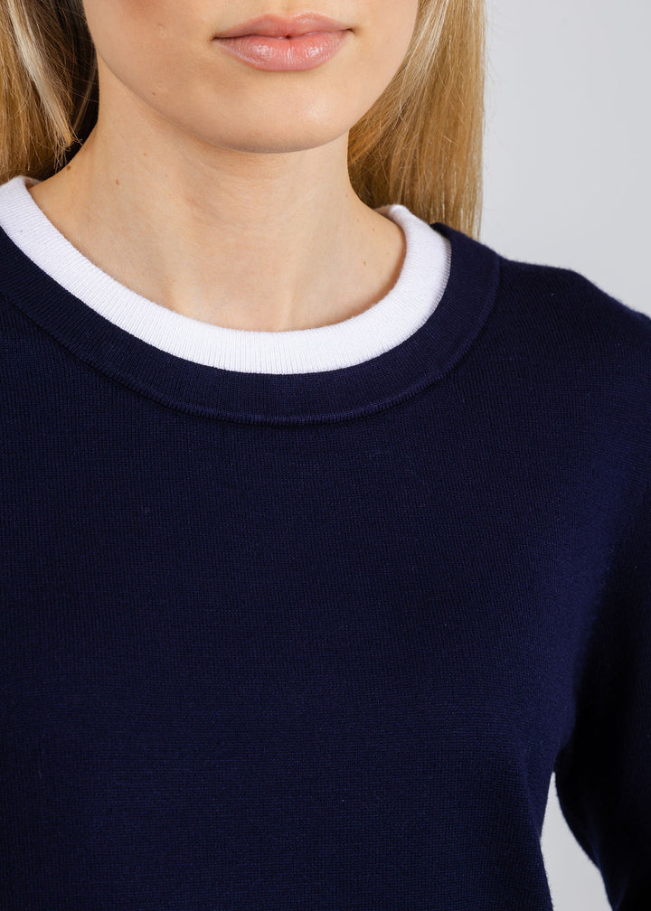 BK Double Layer Sweater in Navy/White available at Barbara Katz