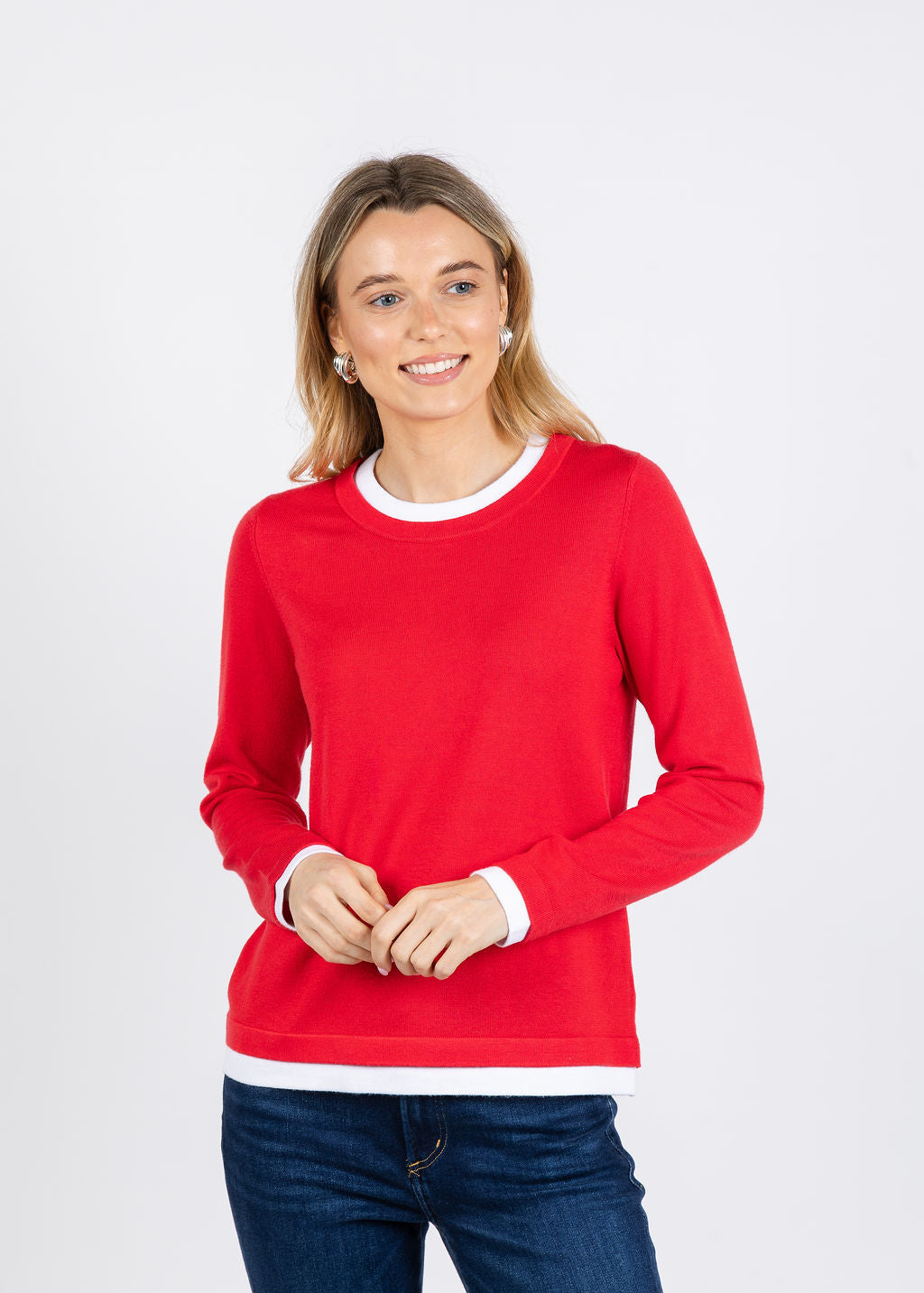 BK Double Layer Sweater in Red/White available at Barbara Katz
