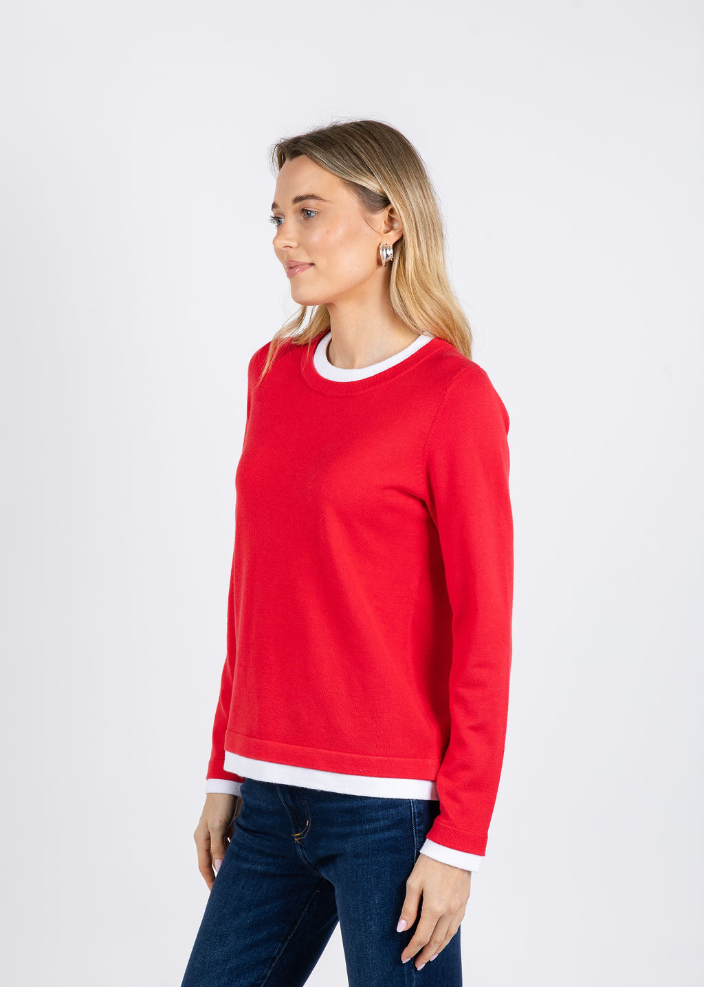 BK Double Layer Sweater in Red/White available at Barbara Katz