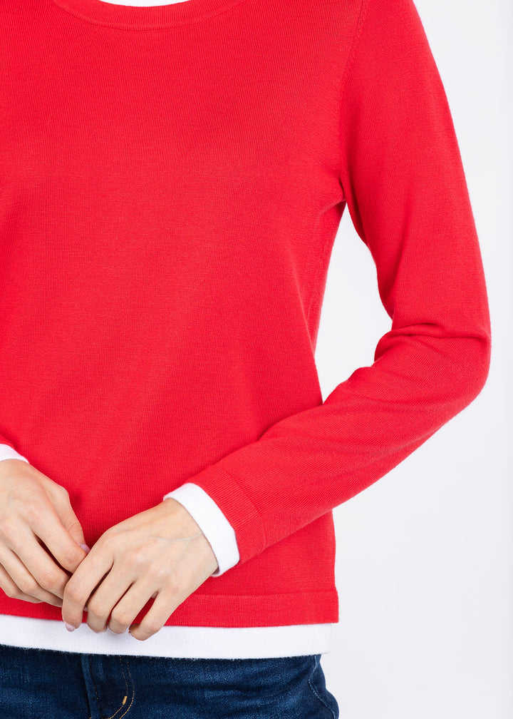 BK Double Layer Sweater in Red/White available at Barbara Katz