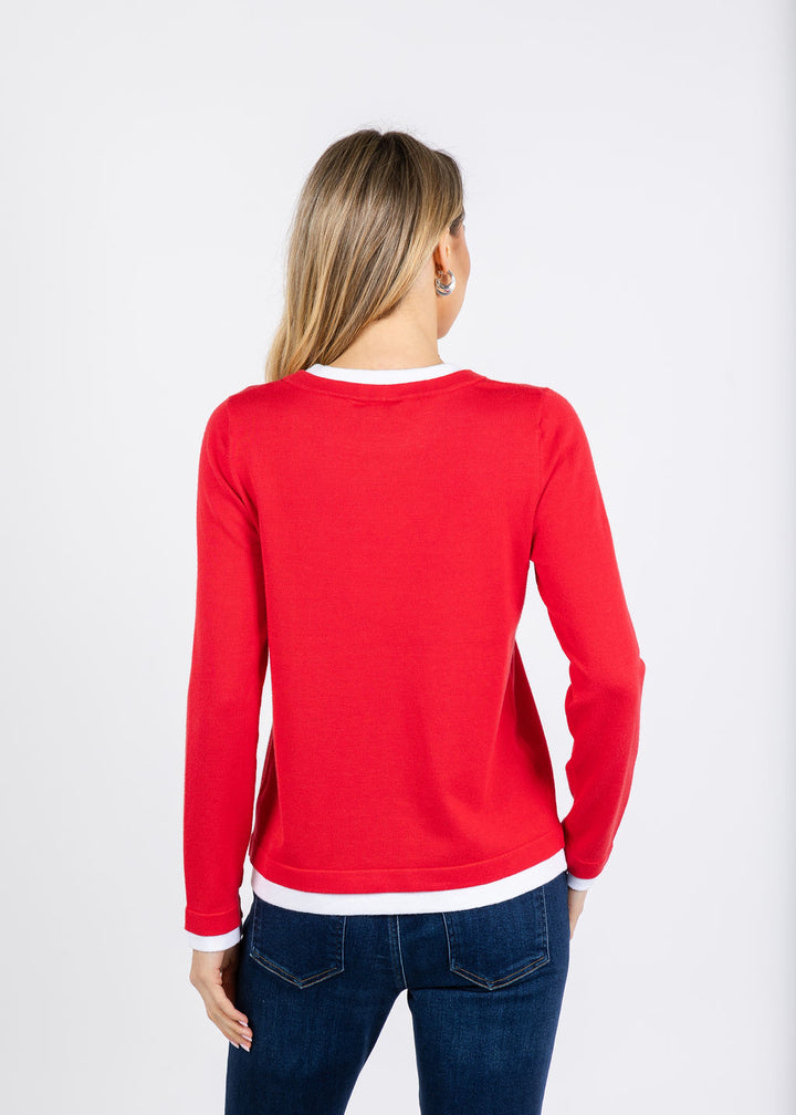 BK Double Layer Sweater in Red/White available at Barbara Katz