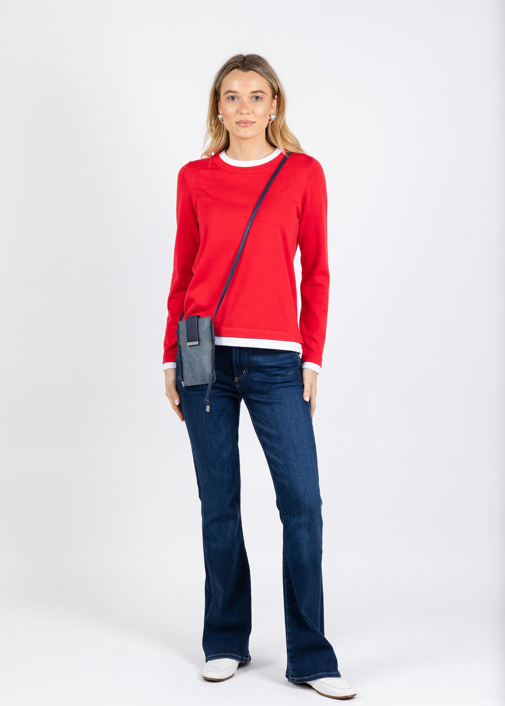 BK Double Layer Sweater in Red/White available at Barbara Katz