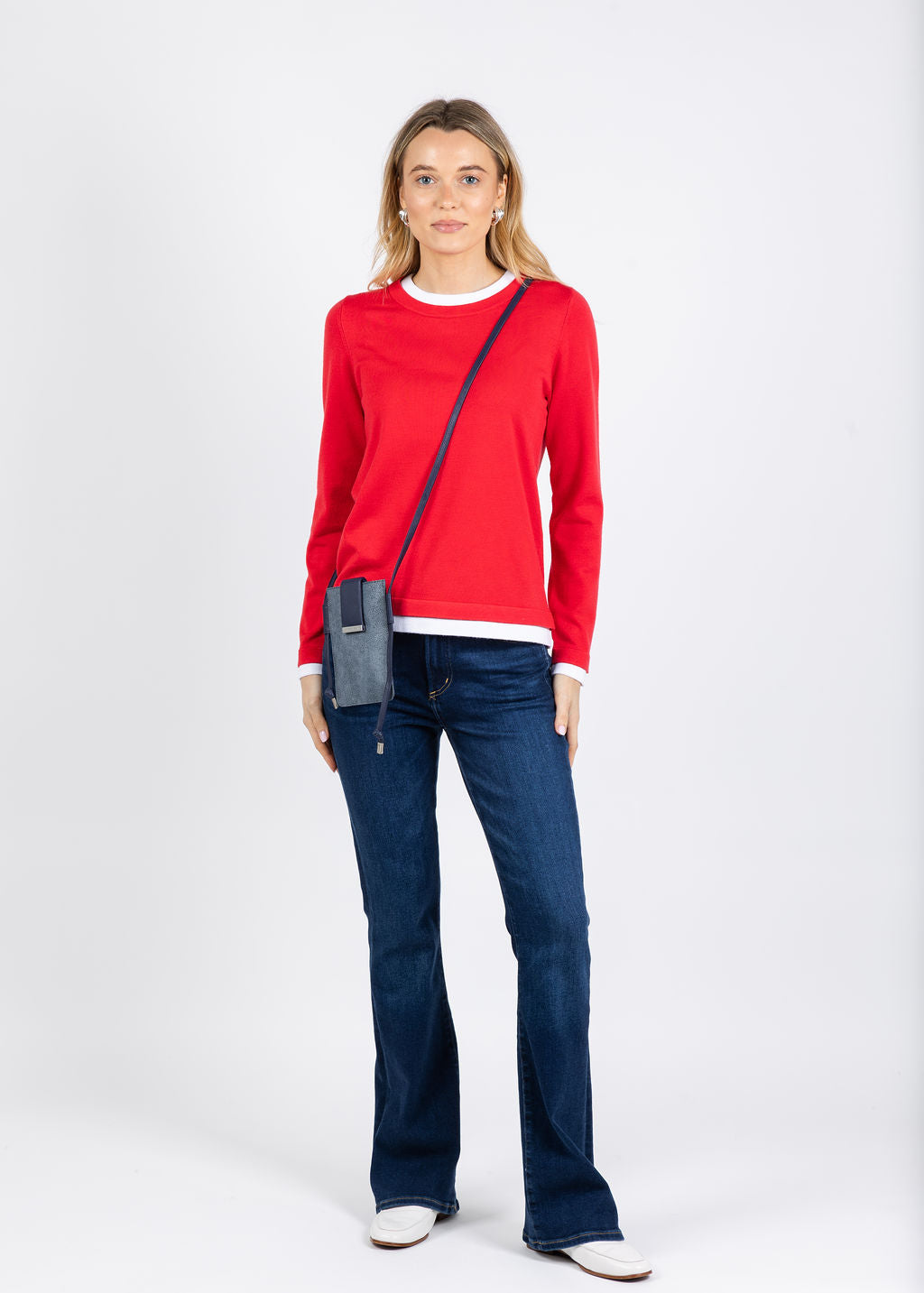 BK Double Layer Sweater in Red/White available at Barbara Katz