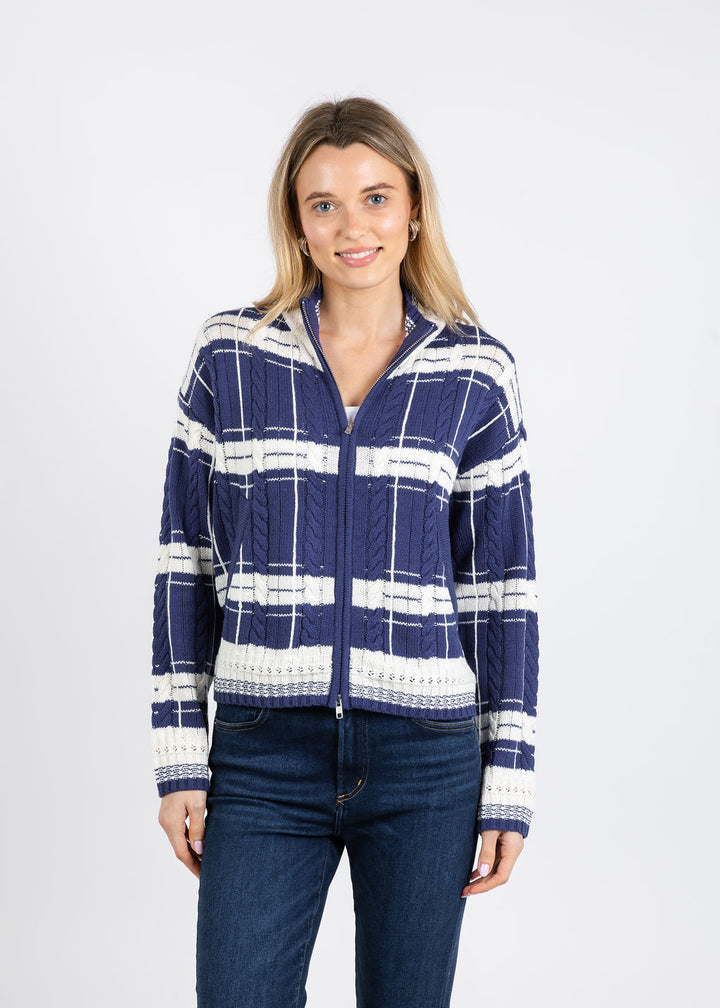 BK Eden Specialty Stitch Bomber Jacket in Blue/Multi available at Barbara Katz