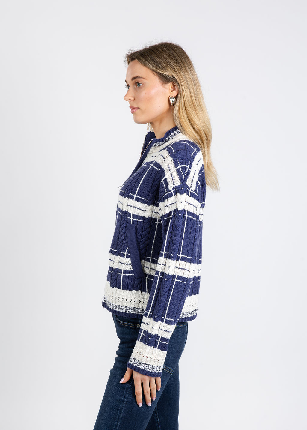 BK Eden Specialty Stitch Bomber Jacket in Blue/Multi available at Barbara Katz