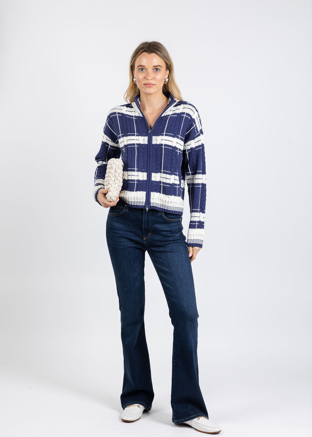 BK Eden Specialty Stitch Bomber Jacket in Blue/Multi available at Barbara Katz