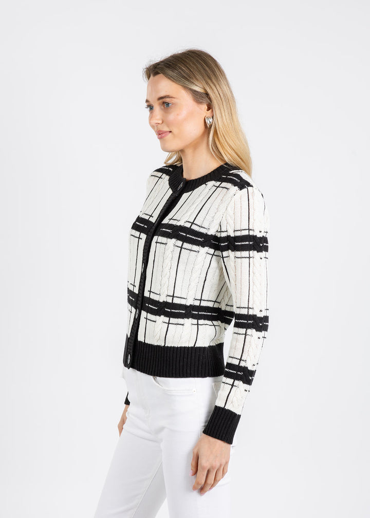 BK Eden Specialty Stitch Cardigan in Ivory/Multi available at Barbara Katz