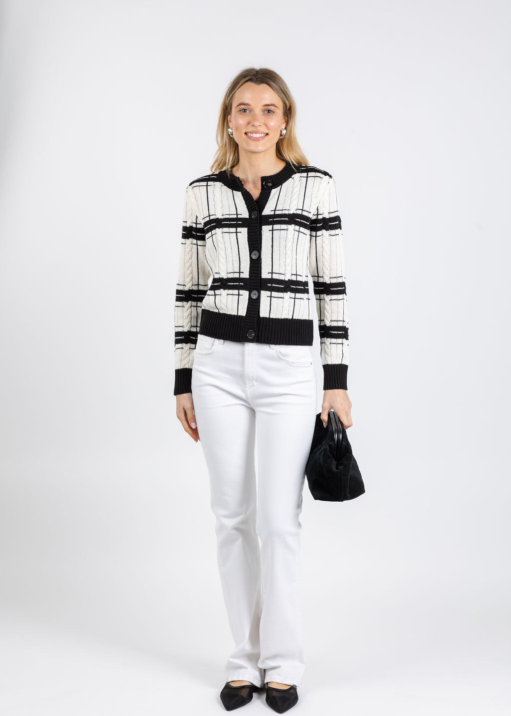 BK Eden Specialty Stitch Cardigan in Ivory/Multi available at Barbara Katz