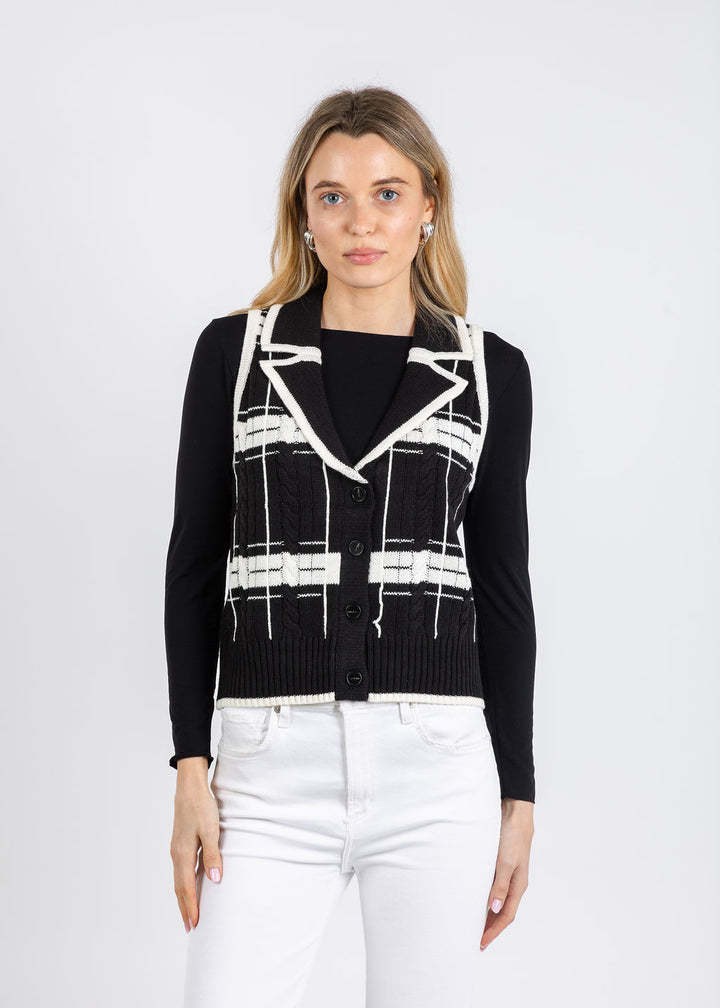 BK Eden Specialty Stitch Vest in Black/White available at Barbara Katz