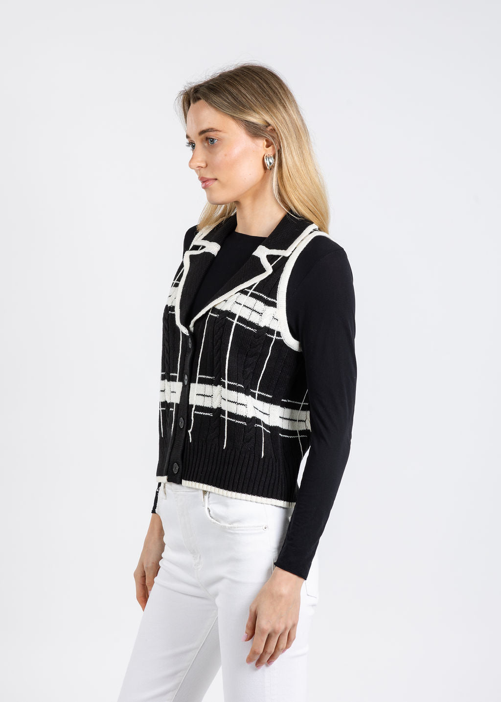 BK Eden Specialty Stitch Vest in Black/White available at Barbara Katz