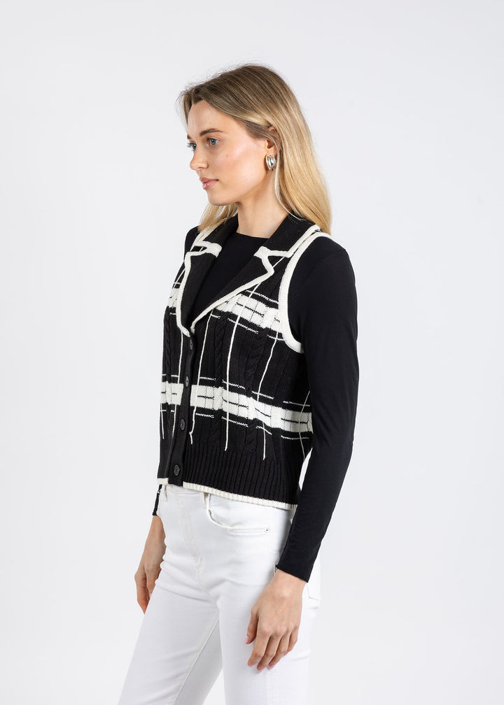 BK Eden Specialty Stitch Vest in Black/White available at Barbara Katz