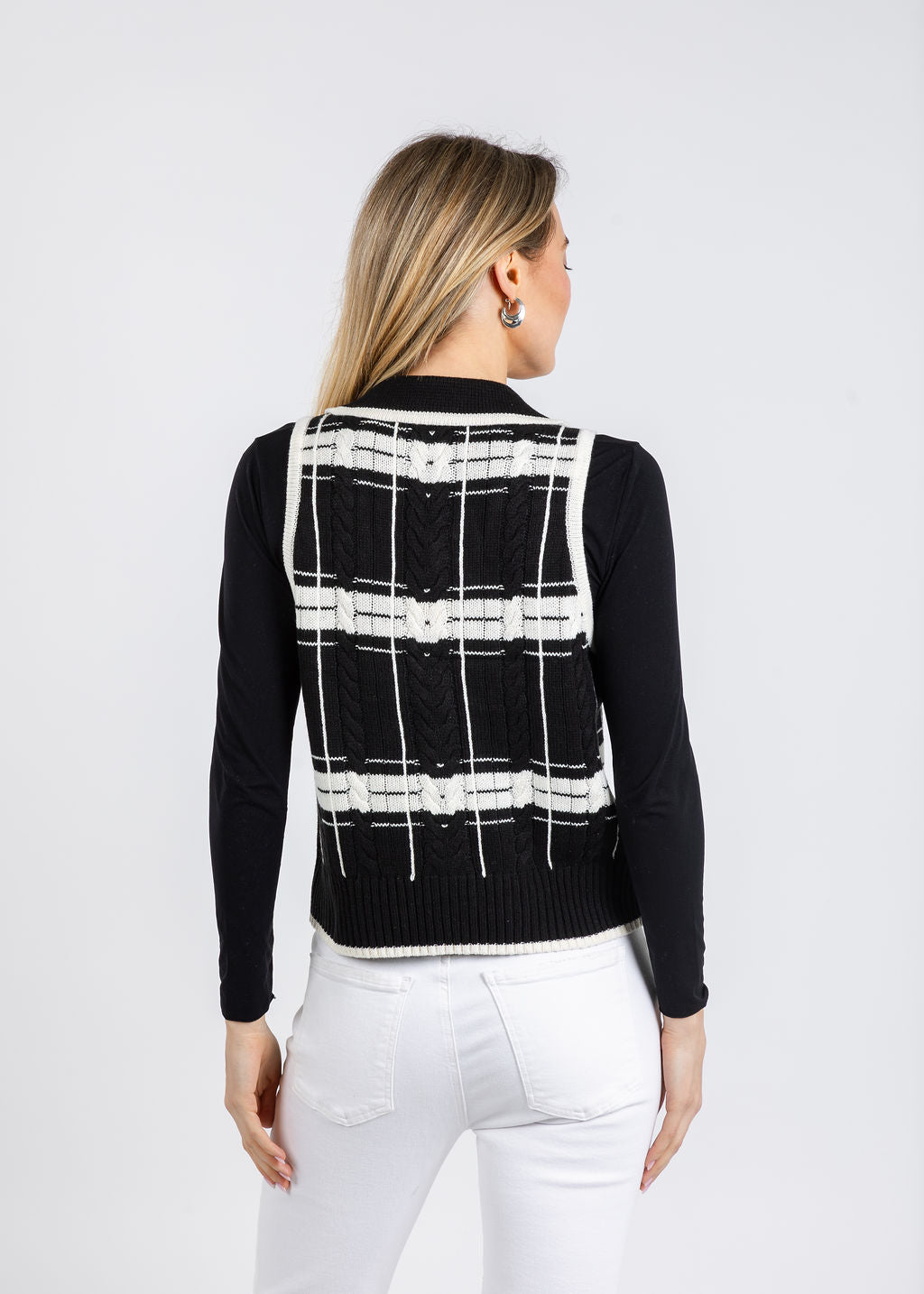 BK Eden Specialty Stitch Vest in Black/White available at Barbara Katz