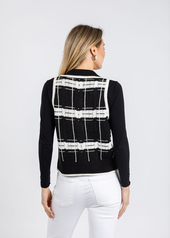 BK Eden Specialty Stitch Vest in Black/White available at Barbara Katz