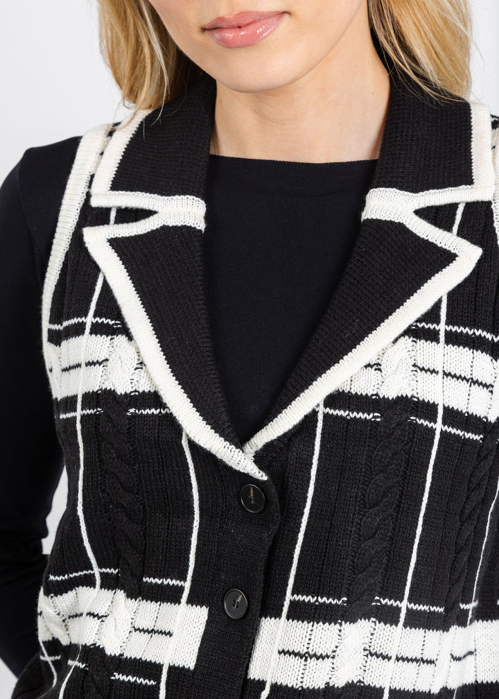 BK Eden Specialty Stitch Vest in Black/White available at Barbara Katz